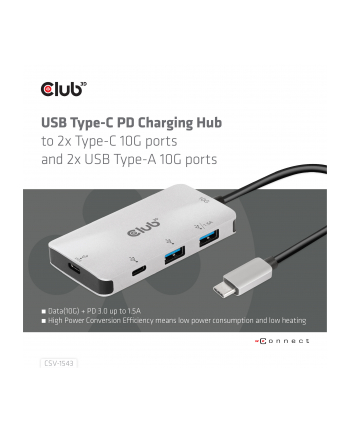 club 3d Hub Club3D CSV-1543 (USB Gen2 Type-C PD Charging to 2x Type-C 10G ports and 2x USB Type-A 10G ports Hub) nr 2