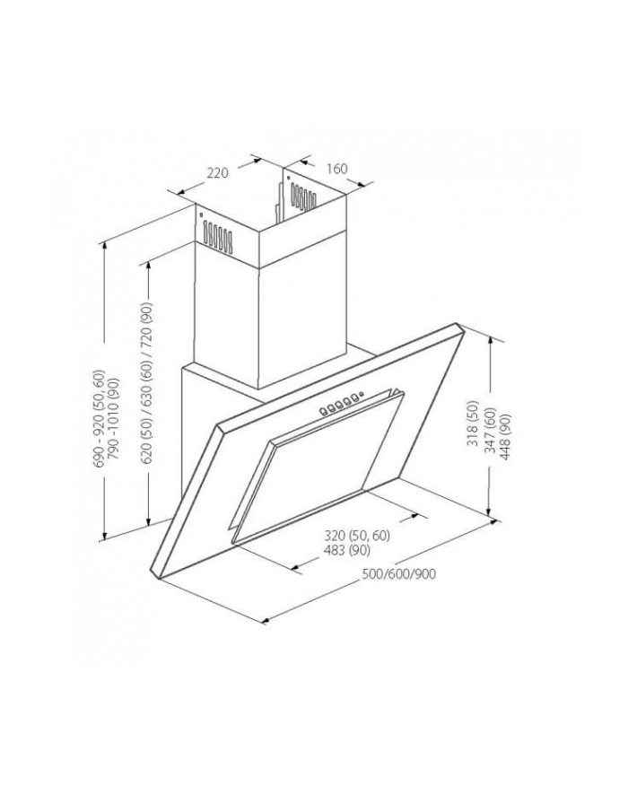 Okap kominowy AKPO WK-4 NERO LINE ECO 50 BIAŁY (162 m3/h; 500mm; kolor biały) główny