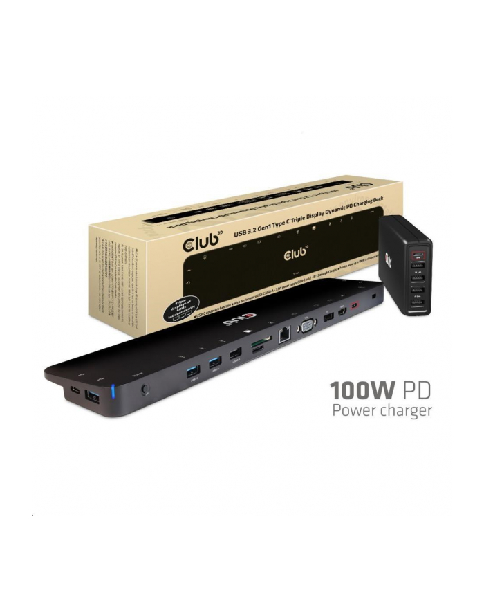 club 3d Stacja dokująca Club3D CSV-1564W100 (USB Type C 32 Gen1 Triple Display Dynamic PD Charging Dock 100W PD Power charger) główny