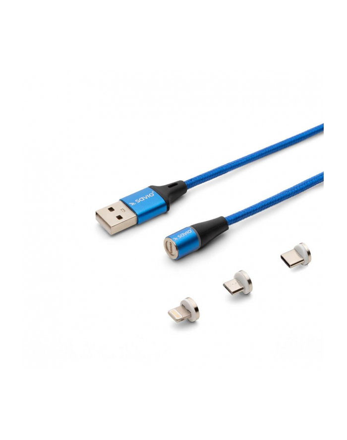 SAVIO CL-157 USB - USB Type C Micro and Lightning cable 3A 2m blue główny