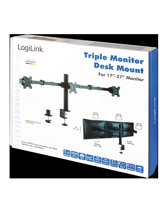 LOGILINK BP0107 Potrójny uchwyt na monitor 17-27inch regulowana długość ramienia główny