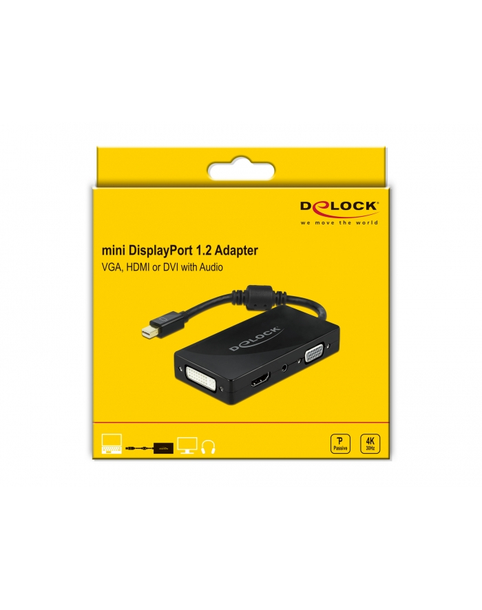 DeLOCK DP 1.2 Adapter> VGA / HDMI / DVI / Audio Bu - 4K passive Kolor: CZARNY główny