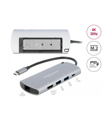 DeLOCK USB-C DS M.2 Slot-4K HDMI / USB / LAN - + PD 3.0