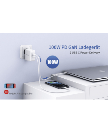 Nevox 100W DUAL USB-C Power Delivery - (PD) Charger GaN, Kolor: BIAŁY