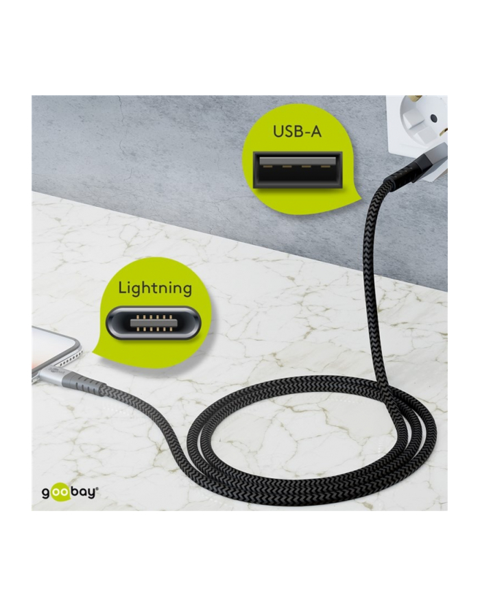 Goobay cable Lightning textile grey / silver 2.0m - 49269 główny
