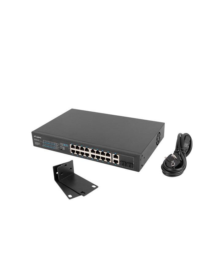 lanberg Przełącznik Switch 16X100MB POE+/2XCombo niezarządzalny rack 19 cali Gigabit Ethernet 250W główny