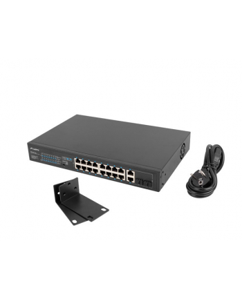 lanberg Przełącznik Switch 16X100MB POE+/2XCombo niezarządzalny rack 19 cali Gigabit Ethernet 250W