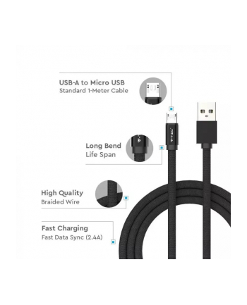 v-tac Kabel USB M - microUSB M 1M 2.4A