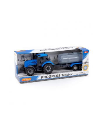 Polesie 91550 Traktor '';Progress''; inercyjny z przyczepą cysterną, niebieski w pudełku