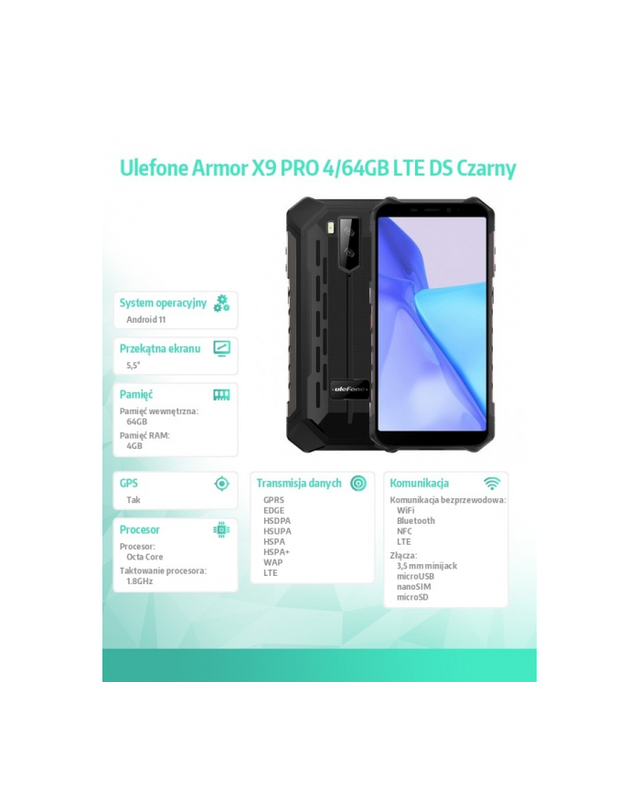 ulefone Armor X9 PRO 4/64GB LTE DS IP68/IP69K NFC 5000mAh Czarny główny
