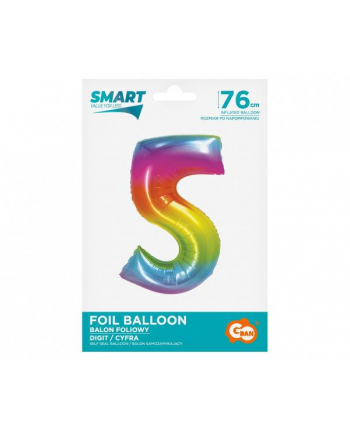 godan Balon foliowy Smart Cyfra 5 tęczowa 76cm CH-STC5