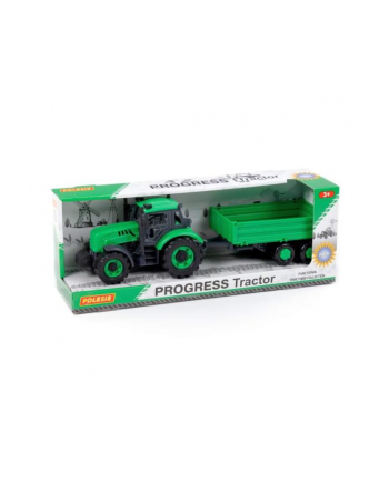 Polesie 91260 Traktor '';Progres''; inercyjny z przyczepą burtową zielony w pudełku