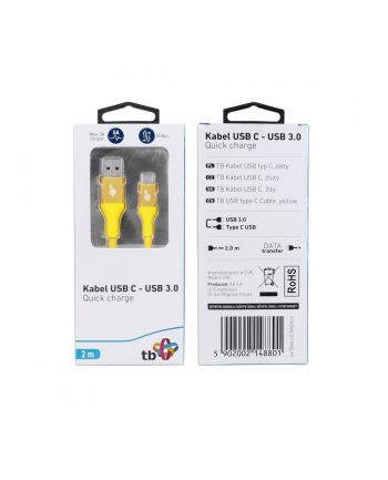tb Kabel USB 3.0 - USB C 2m PREMIUM 3A żółty TPE