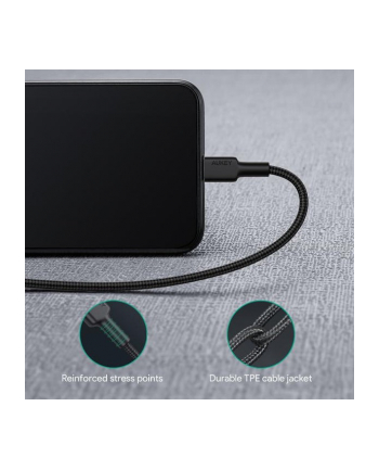 aukey CB-CL02 Black nylonowy kabel Lightning-USB C | USB Power Delivery USB-PD | 1.2m | certyfikat MFi Apple