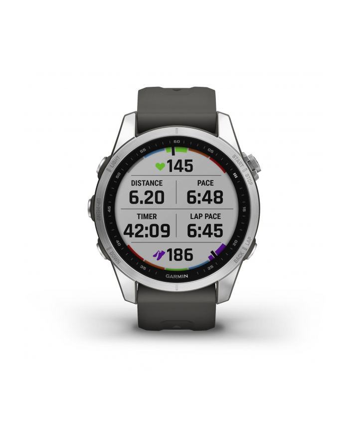 Garmin Fenix 7S srebrny z grafitowym paskiem główny