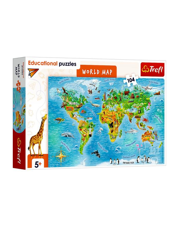 Puzzle 104 edukacyjne Mapa świata-wersja angielska 15570 Trefl główny