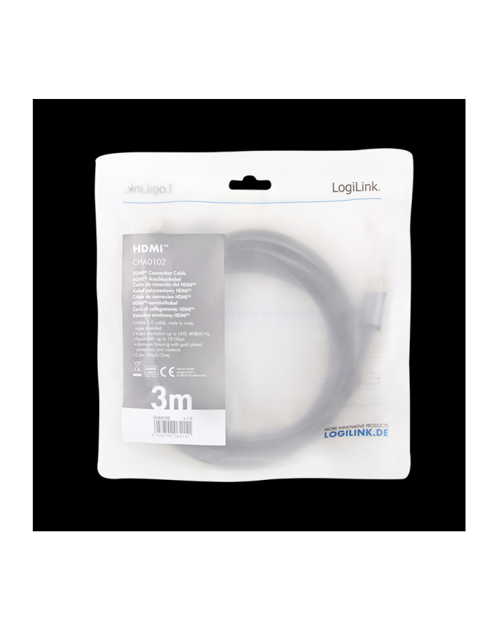 logilink Kabel HDMI 4K/60Hz, aluminium 3m Czarny główny