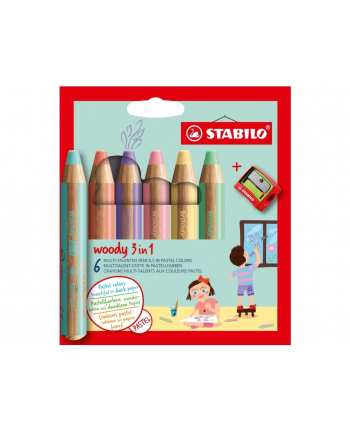 Kredka drewniana STABILO woody 3 w 1 pastelowa etui z temperówką 6 szt. 8806-3