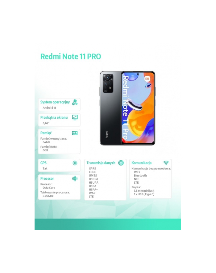 xiaomi Smartfon Redmi Note 11 PRO 6/64 Szary główny