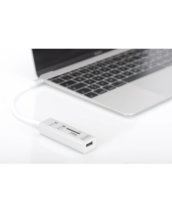 DIGITUS HUB/Koncentrator 3-portowy OTG USB Typ C USB 2.0 HighSpeed czytnik kart SD/Micro SD aluminium