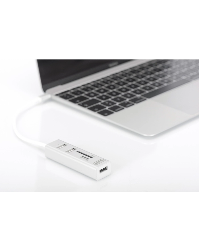 DIGITUS HUB/Koncentrator 3-portowy OTG USB Typ C USB 2.0 HighSpeed czytnik kart SD/Micro SD aluminium główny
