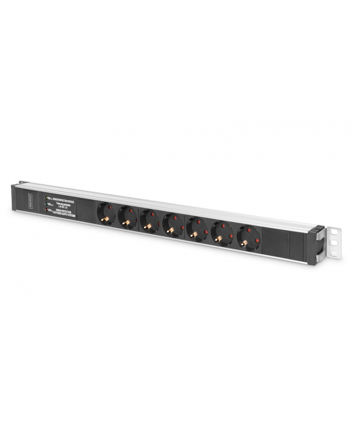 DIGITUS 1U Aluminium PDU Rackmountable 16A 4000W 250VAC 50/60Hz 7x outlet CEE 7/7 2m cable CEE 7/7 plug główny