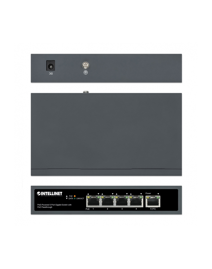 INTELLINET PoE-Powered 5-Port Gigabit Switch with PoE Passthrough One PoE++/4PPoE PD PoE Port with 95W Four PSE PoE ports up to 65W główny