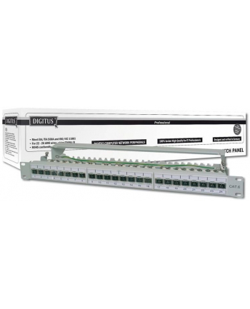 DIGITUS Patch Panel 19inch 24Port Cat6 shielded grey RAL7035 cableinstallation about LSA 10GBit up to 500 MHZ