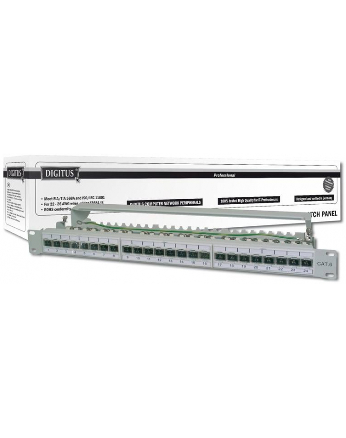 DIGITUS Patch Panel 19inch 24Port Cat6 shielded grey RAL7035 cableinstallation about LSA 10GBit up to 500 MHZ główny