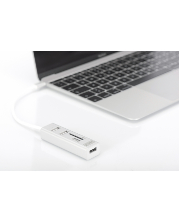 DIGITUS HUB/Koncentrator 3-portowy OTG USB Typ C USB 2.0 HighSpeed czytnik kart SD/Micro SD aluminium