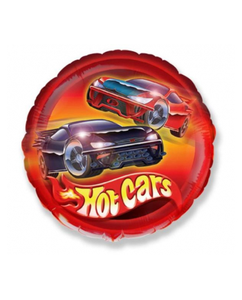 Balon foliowy 18 cali FX - Samochody Hot Cars (okrągły), pakowany GoDan