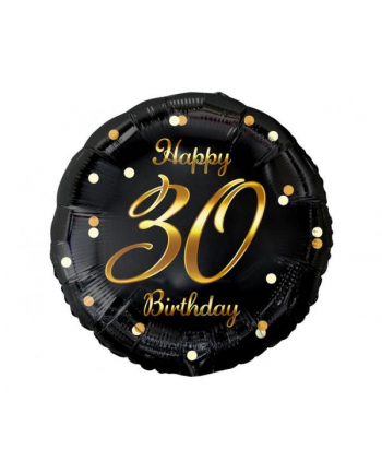 Balon foliowy B'amp;C Happy 30 Birthday, czarny, nadruk złoty 18''; GoDan