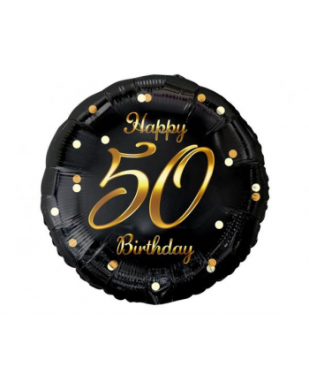 Balon foliowy B'amp;C Happy 50 Birthday, czarny, nadruk złoty 18''; GoDan