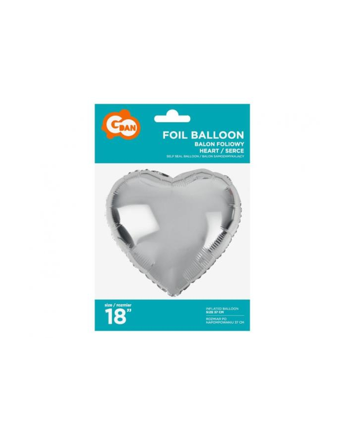 Balon foliowy '';Serce'';, srebrne 18''; GoDan główny