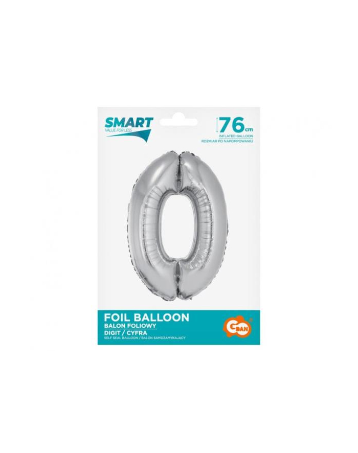 godan Balon foliowy Smart, Cyfra 0, srebrna, 76 cm główny