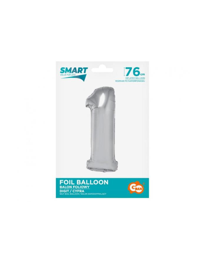 godan Balon foliowy Smart, Cyfra 1, srebrna, 76 cm główny