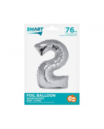 godan Balon foliowy Smart, Cyfra 2, srebrna, 76 cm