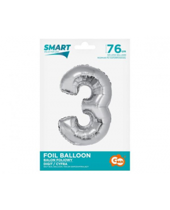 godan Balon foliowy Smart, Cyfra 3, srebrna, 76 cm