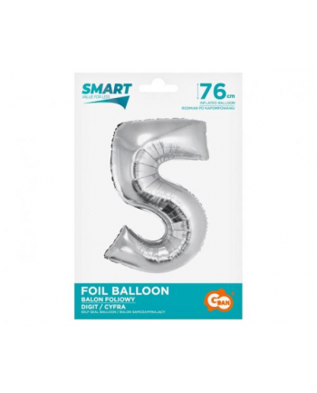 godan Balon foliowy Smart, Cyfra 5, srebrna, 76 cm