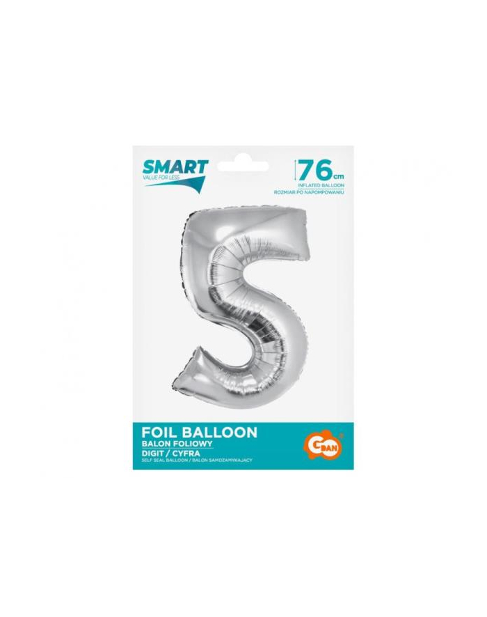 godan Balon foliowy Smart, Cyfra 5, srebrna, 76 cm główny