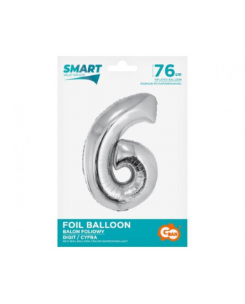 godan Balon foliowy Smart, Cyfra 6, srebrna, 76 cm