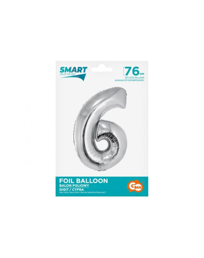 godan Balon foliowy Smart, Cyfra 6, srebrna, 76 cm główny