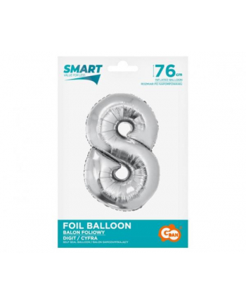 godan Balon foliowy Smart, Cyfra 8, srebrna, 76 cm