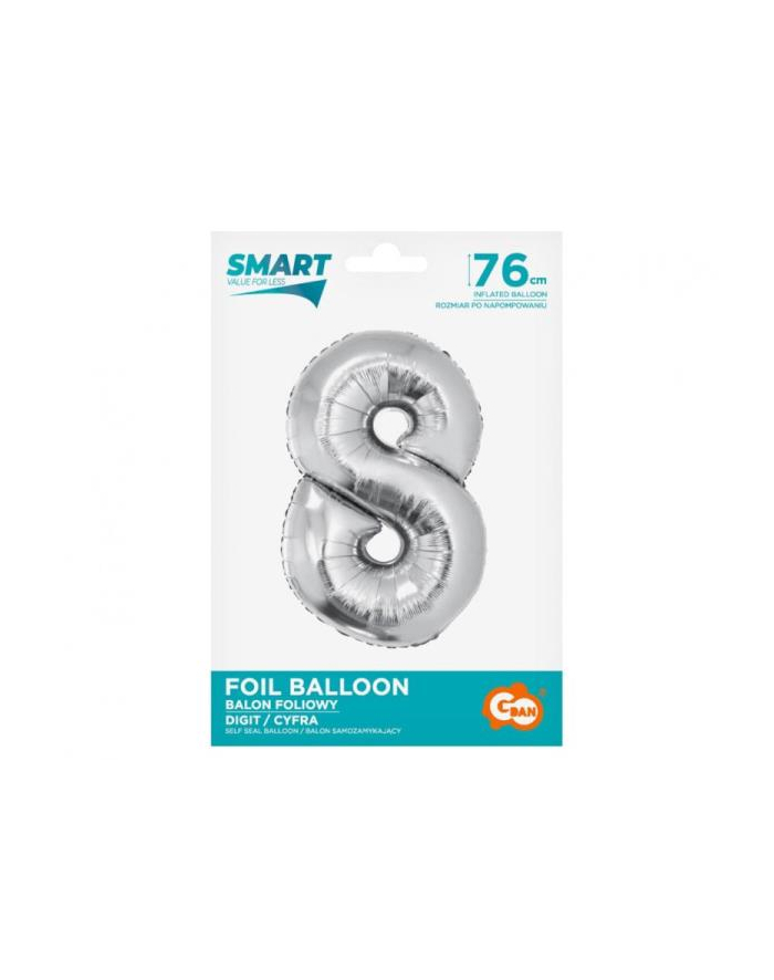 godan Balon foliowy Smart, Cyfra 8, srebrna, 76 cm główny