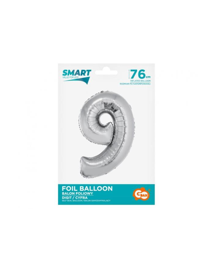 godan Balon foliowy Smart, Cyfra 9, srebrna, 76 cm główny