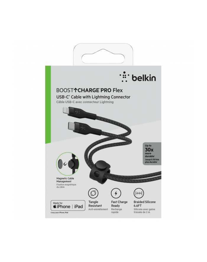 belkin Kabel BoostCharge USB-C/Lightning Silikonowy w oplocie 2m czarny główny