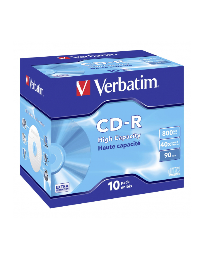 Verbatim CD-R 90/800MB 40X High Capacity extra protection AZO jewel box - 43428 główny