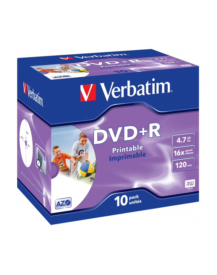 Verbatim DVD+R 4.7GB 16X AZO jewel box WIDE PRINTABLE - 43508 główny