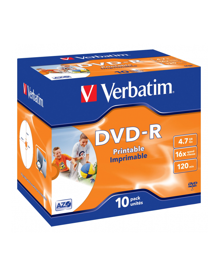 Verbatim DVD-R 4.7GB 16X AZO jewel box WIDE PRINTABLE - 43521 główny