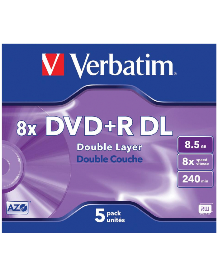 Verbatim double layer DVD+R 8.5GB 8X matte silver/AZO jewel box-43541 5-pack główny